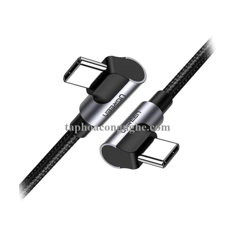 Ugreen 70528 0.5M PD 3A 20v 60W 2 đầu bẻ góc 90 độ cáp USB type C ra USB type C đầu nhôm mạ nickel chống nhiễu US323 30070528